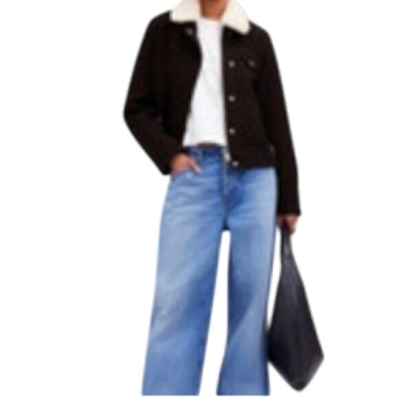 Madewell Wm's Sherpa-Collar Wool Moto Asymmetric Zip-Front Jacket Sz S MSRP $268 - Picture 3 of 6